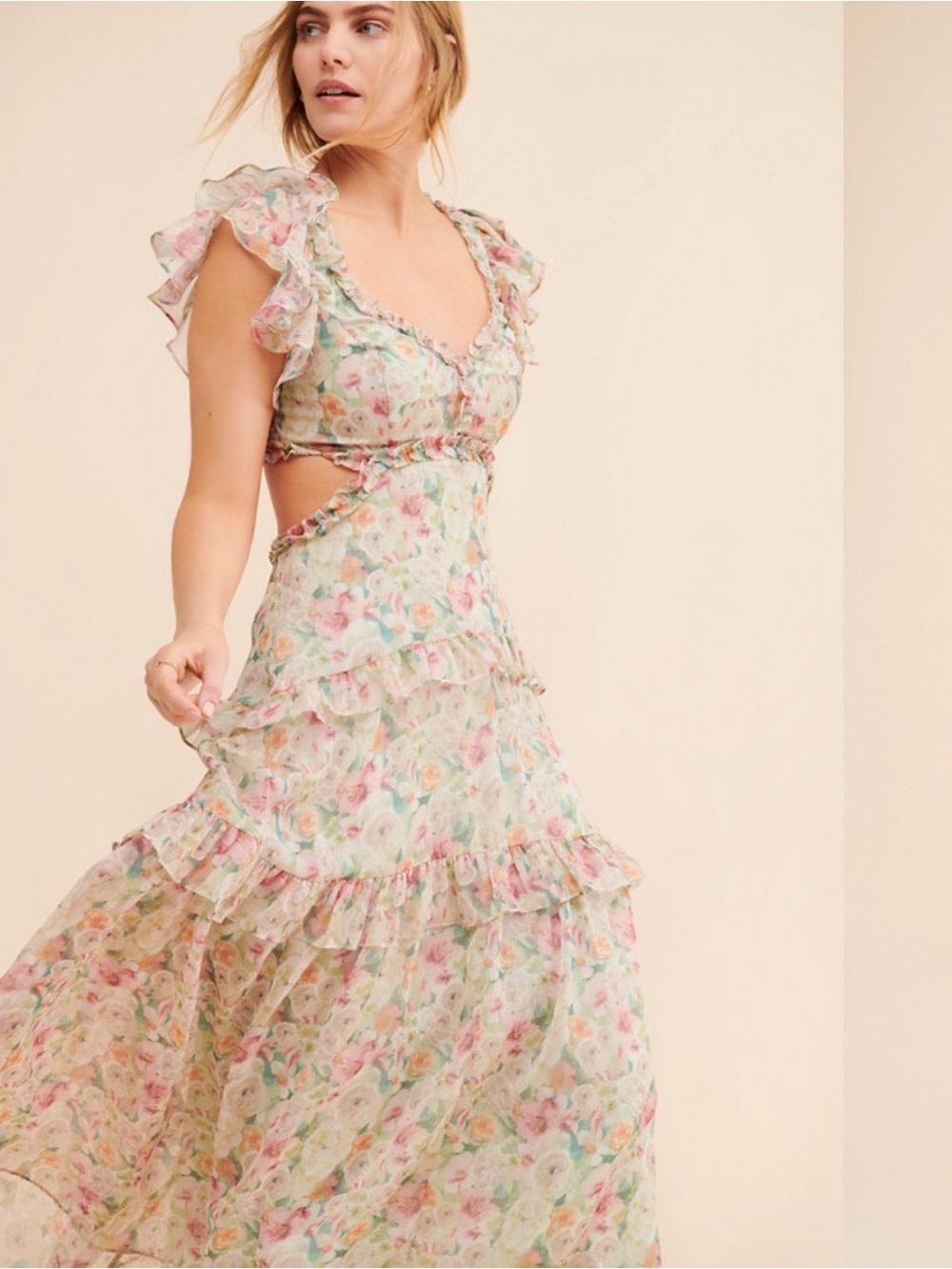 Floral Ruffle Maxi Dress in Pastel Multi